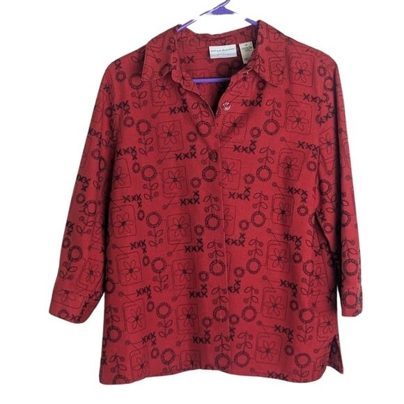 Embroidered Floral Linen Blend Button Down Top/ Shacket Women's Size 14P - Picture 1 of 10